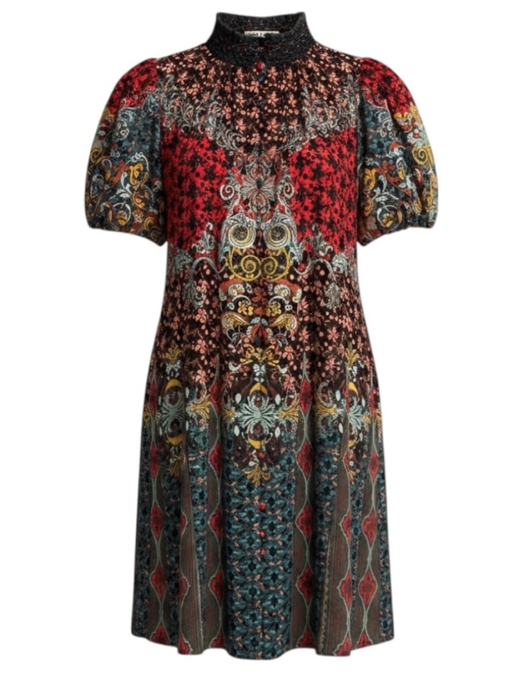 Alice + Olivia Red / Blue Multi Patchwork Mini Dress